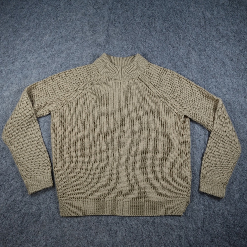 Vero Moda Sweater Women Small Tan Shaker Knit Mock Neck Raglan Sleeve Pullover
